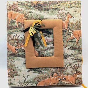 Vintage Handmade Running Deer Fabric Photo Album Scrapbook Binder 50 Pages